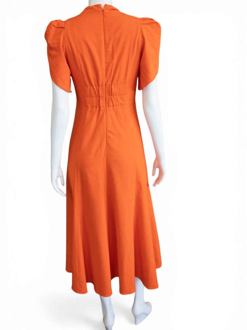 ME+EM Orange Zing Ruched Midi Dress NWT | Flutter Sleeve | UK 10 / US 6 | $575 - Picture 8 of 14